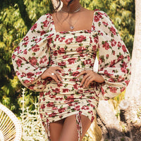 Autumn New Style Fashion Fold Print Long Sleeve Dress Women