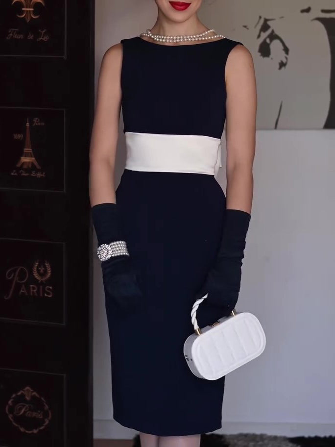 Vivienne Contrast Bow Sleeveless Midi Dress