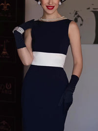 Vivienne Contrast Bow Sleeveless Midi Dress