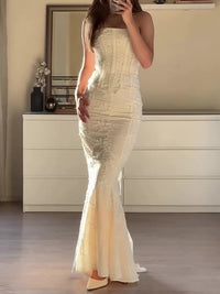 Estelle Floral Embroidered Strapless Maxi Dress