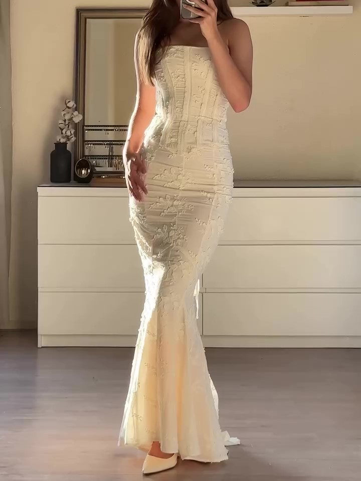 Estelle Floral Embroidered Strapless Maxi Dress