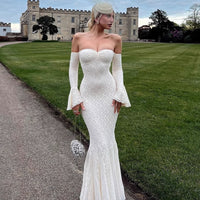 Women's Fashion Sexy Trumpet Sleeve Off-the-shoulder Dress
