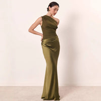 Crossbody Pleated Stitching Satin Skirt
