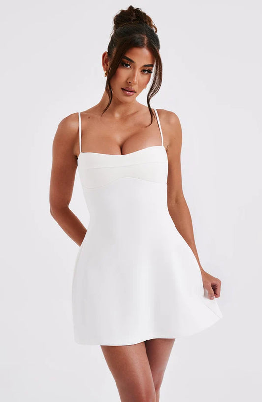 Dakota mini dress in white, sleeveless fit, front view