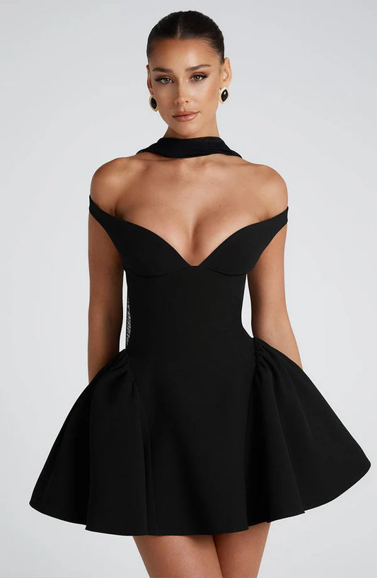 Marla Mini Dress in black, A-line mini dress with a clean solid silhouette