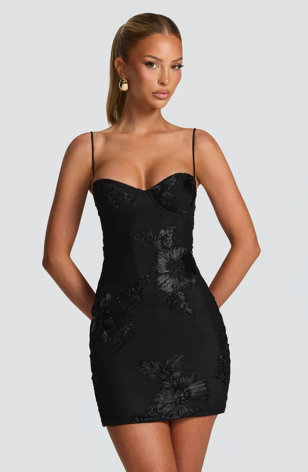 Sexy black sleeveless mini dress for night out or clubwear