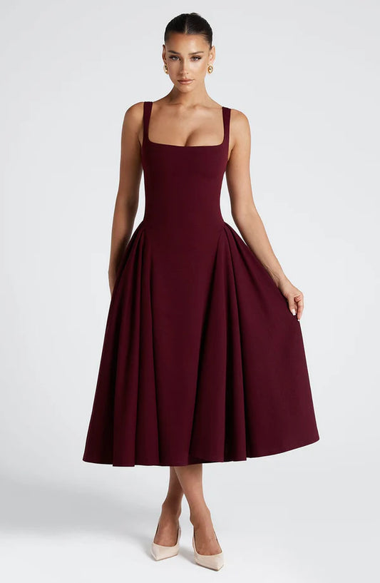 Square neck midi dress with adjustable straps