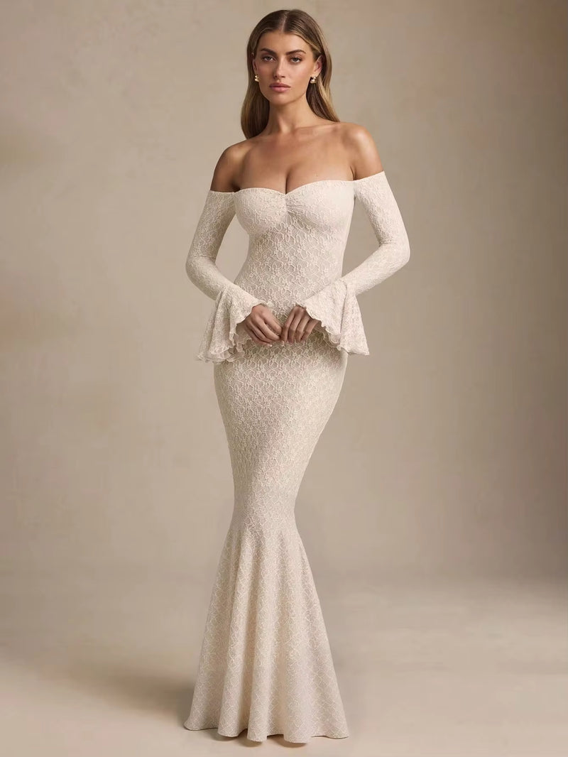 Celeste Off-Shoulder Trumpet Sleeve Maxi Dress