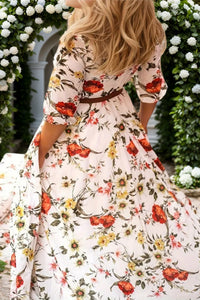 Flower Printed Princess Midi Dress