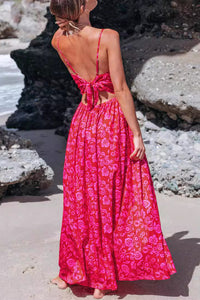Knotted V-Neck Floral Print High Waist Sleeveless Maxi Dress