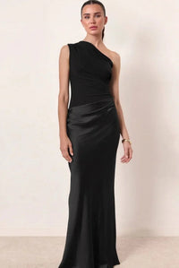 Pleated Satin Wrap Maxi Dress