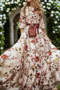 Flower Printed Princess Midi Dress