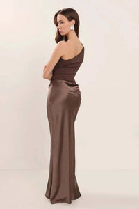 Pleated Satin Wrap Maxi Dress