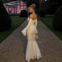 Women's Fashion Sexy Trumpet Sleeve Off-the-shoulder Dress