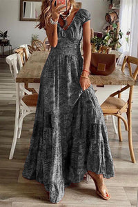Floral Print V-Neck High Waist A-Line Maxi Dress
