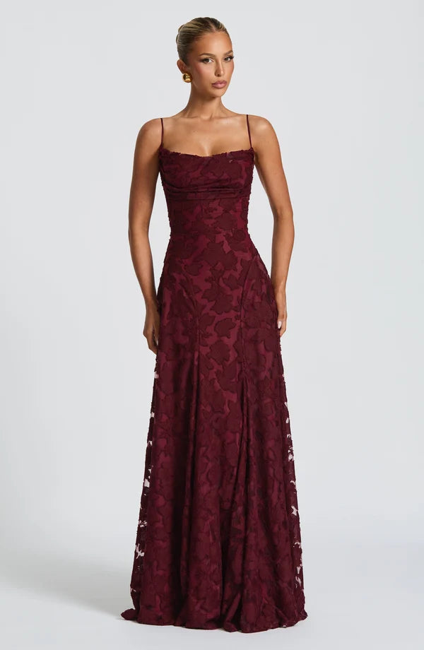 Francis Maxi Dress by Revalline front view featuring an elegant maxi silhouette for formal occasions.