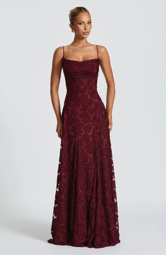 Francis Maxi Dress by Revalline front view featuring an elegant maxi silhouette for formal occasions.