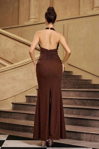 Glitter Halter Neck Mermaid Evening Gown