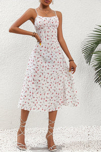 Polka Dot Print Suspender Slit Maxi Dress
