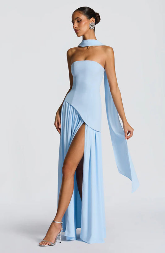 Front view of the Revalline Maliyah Maxi Dress showcasing its flattering maxi silhouette, elegant fit, and timeless style for formal occasions.