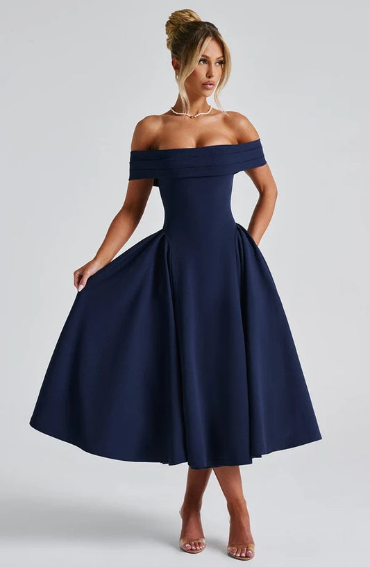 Miranda Midi Dress strapless A-line midi dress for women