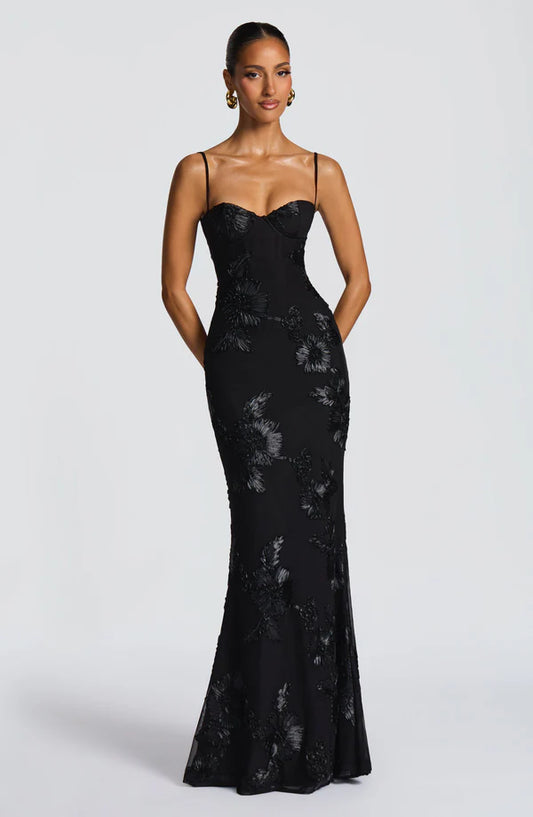 Revalline Nefertiti Maxi Dress for women featuring an elegant full-length silhouette, perfect for weddings, evening parties, vacations, and special occasions.