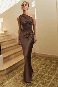 Pleated Satin Wrap Maxi Dress