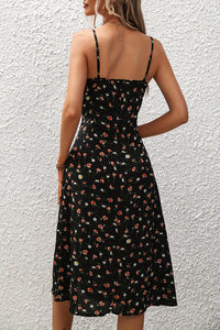 Polka Dot Print Suspender Slit Maxi Dress