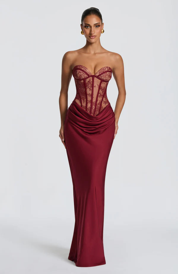 Kathleen Maxi Dress by Revalline featuring an elegant full-length silhouette for weddings, evening parties, vacations, and special occasions.