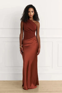 Pleated Satin Wrap Maxi Dress