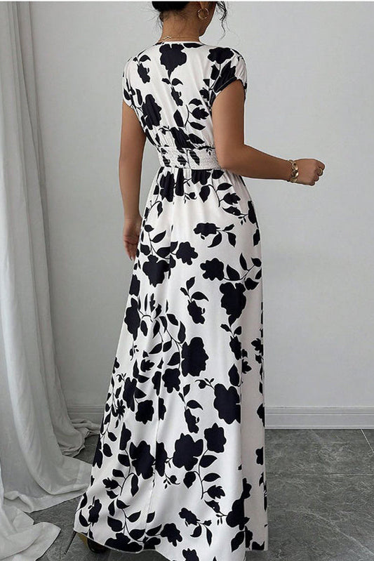 Sophisticated wrap V neck long dress for celebrations and events