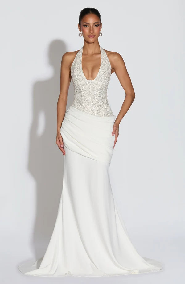 Taylor Gown by Revalline, elegant women's evening maxi dress with a flattering silhouette for weddings, galas, formal parties, and special occasions.