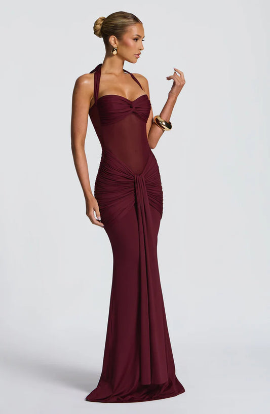 Detailed view of the bodice on the Revalline Vixen Maxi Dress with elegant finishing and structured design.