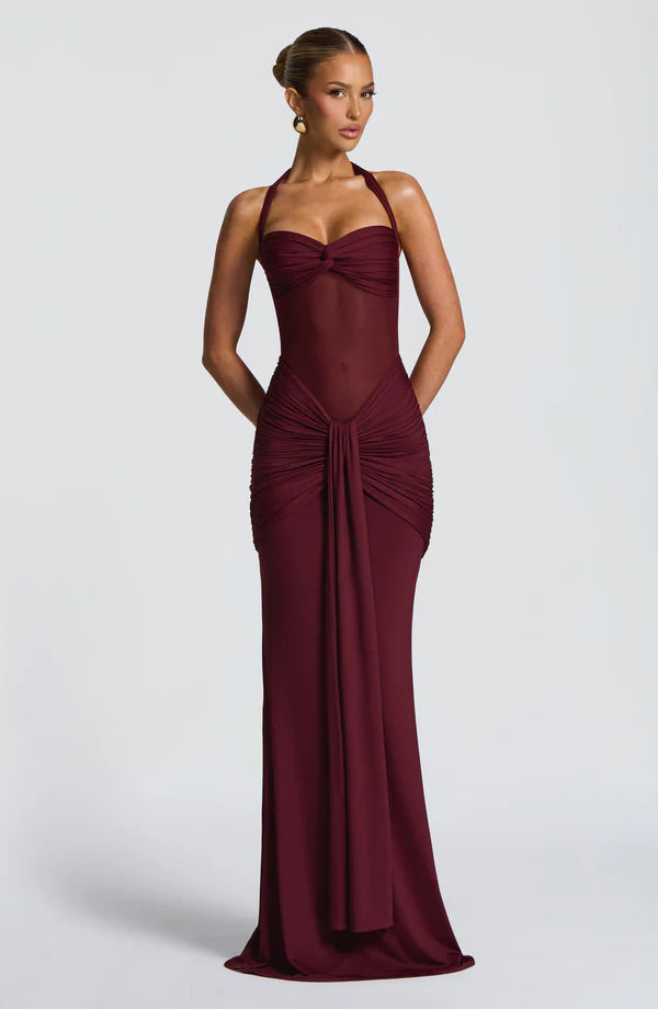 Vixen Maxi Dress by Revalline front view featuring an elegant full-length silhouette for formal occasions and evening events.