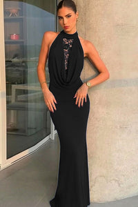 Women's Fashionable Lace-Panel Sexy Halter Dress